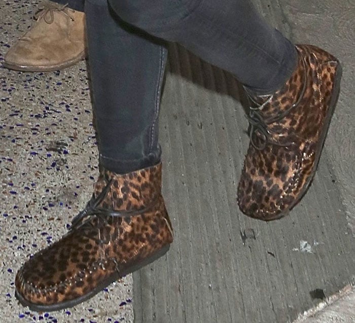 Sienna Miller's dyed leopard-print calf hair moccasin boots by Isabel Marant