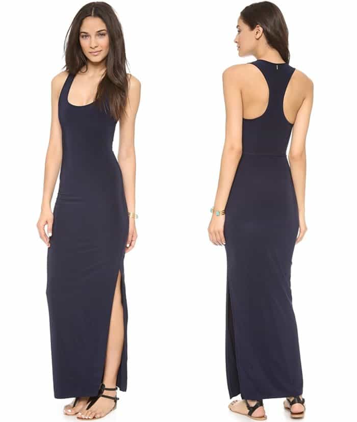 Tbags Los Angeles Racer Back Maxi Dress with Slit in Navy