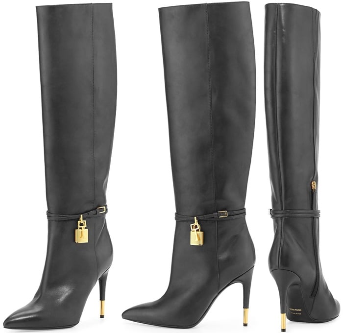 Tom Ford Padlock Ankle-Wrap Leather Knee Boot