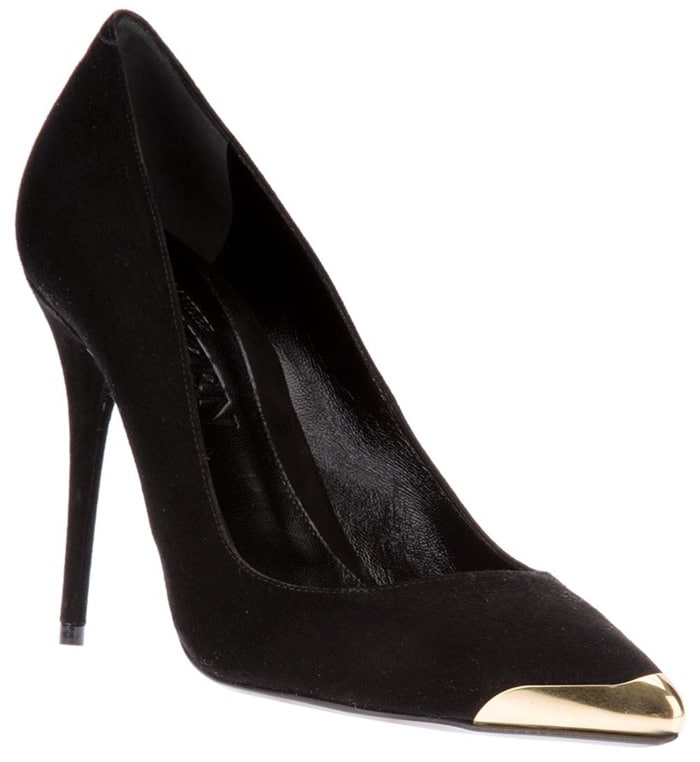 Alexander McQueen Gold-Capped Pumps in Black Suede