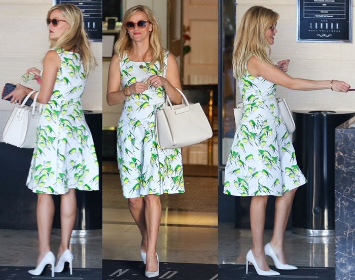 Reese Witherspoon flaunts her legs at Molly Sims‘ baby shower
