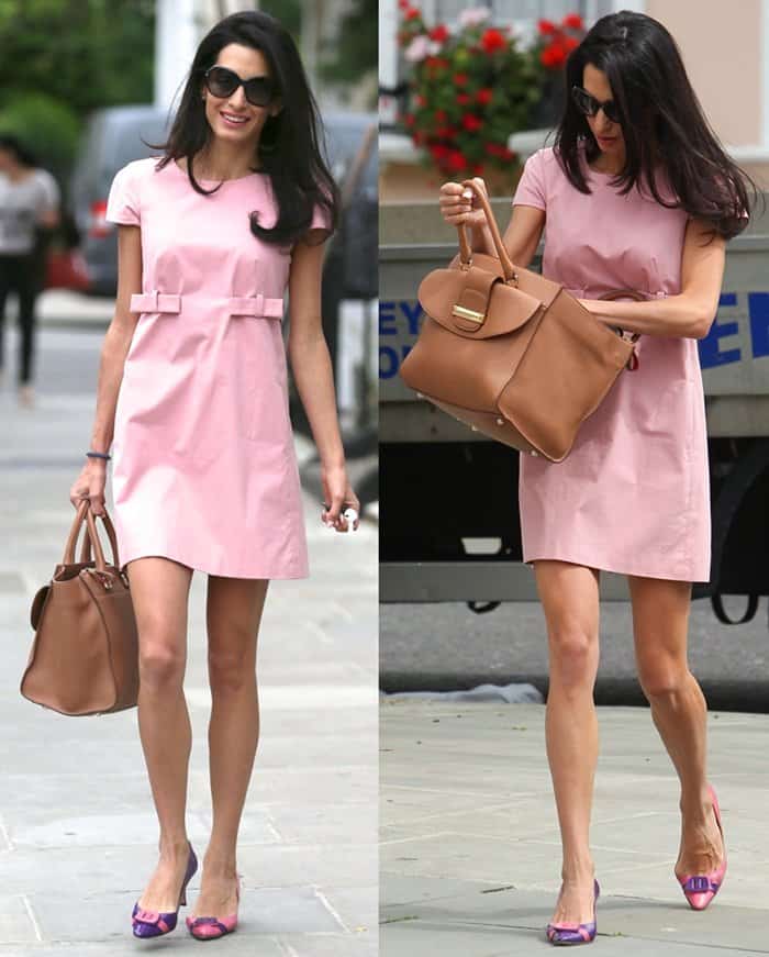 Amal Alamuddin-Clooney steps out in London, showcasing the elegant 'Amal' tote, a tribute to her iconic style by Ballin