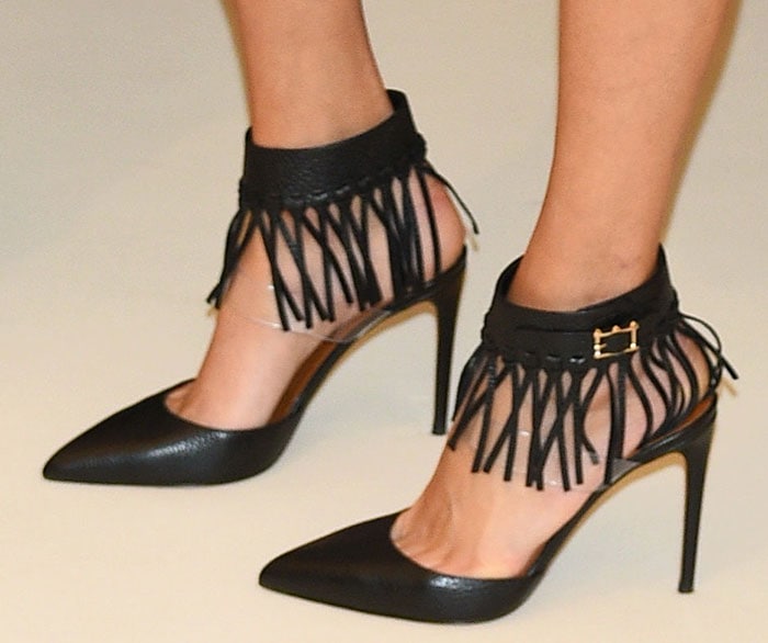 Anja Rubik rocked C-Rockee heels with Western-style fringes