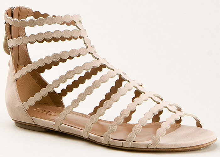 Azzedine Alaia Laser-Cut Suede Flat Cage Sandals