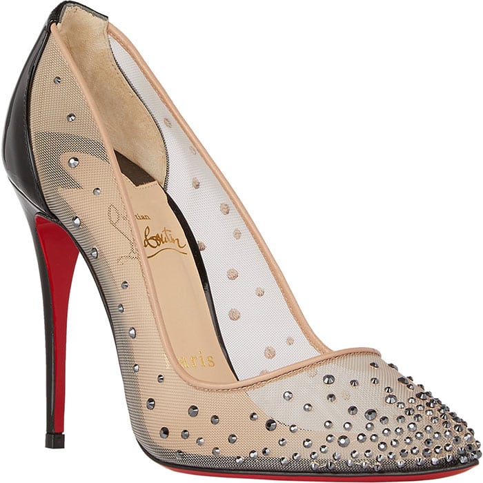 Christian Louboutin Crystal-Embellished Follies Strass Pumps in Beige/Black