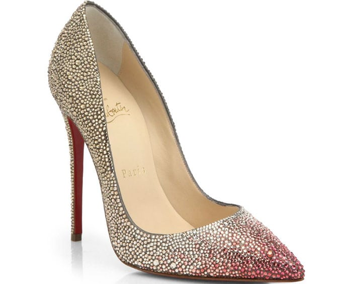 Christian Louboutin Ombre Crystal Leather Pumps in Gold/Pink