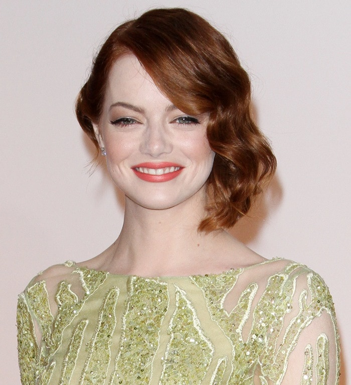 Emma Stone's green Elie Saab dress featuring illusion detailing and chartreuse beading