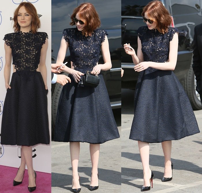 Emma Stone flaunted her sexy legs in Christian Louboutin