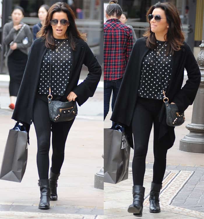 Eva Longoria in jeggings and Jimmy Choo boots