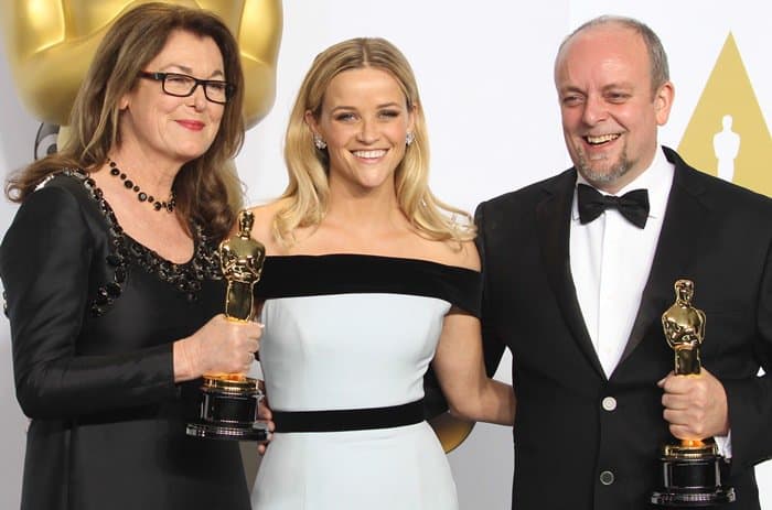 Frances Hannon, Reese Witherspoon, and Mark Coulier at the 2015 Academy Awards