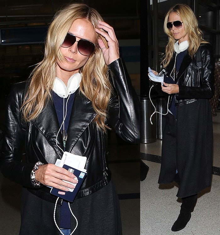 Heidi Klum wears a long gray cardigan coat