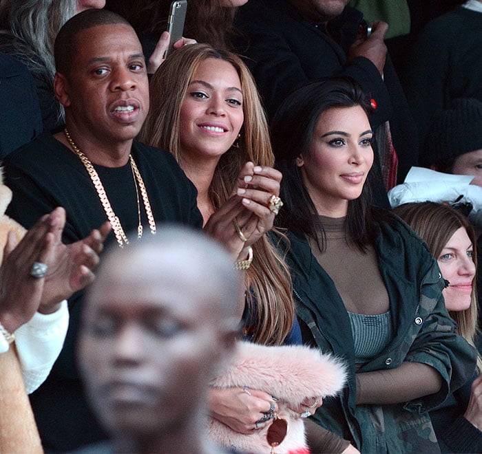 Jay-Z, Beyonce, and Kim Kardashian at the Kanye West's Adidas Originals x Kanye West Yeezy fashion show