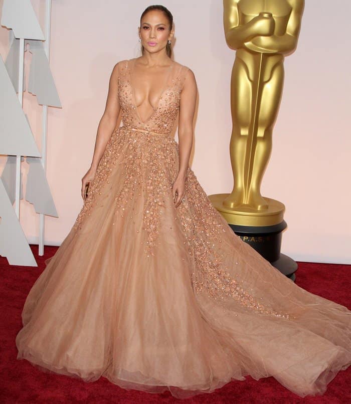 Jennifer Lopez rocked a cleavage-baring floor-length dress