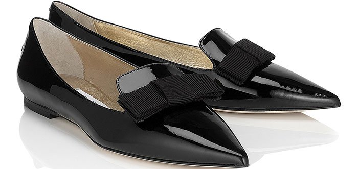 Jimmy Choo "Gala" Black Patent Leather Pointy-Toe Flats