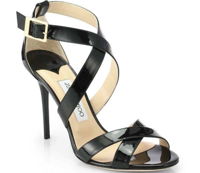 Jimmy Choo Lottie Patent Leather Crisscross Sandals Black