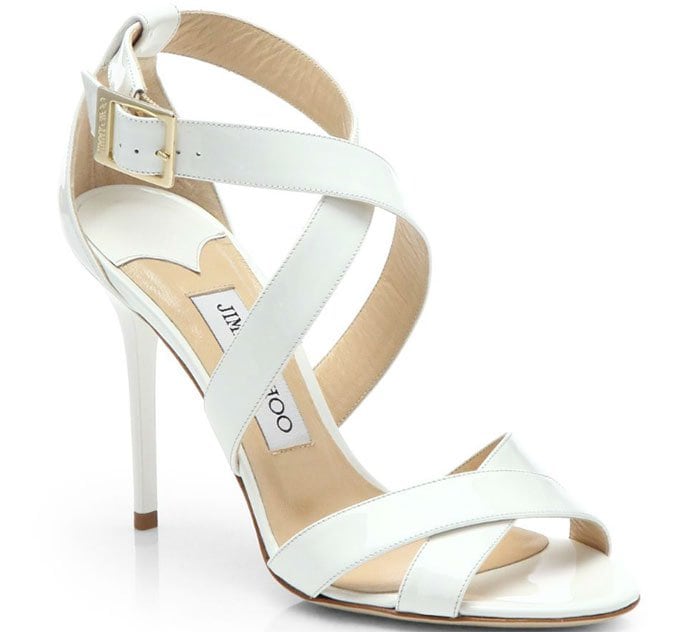 Jimmy Choo Lottie Patent Leather Crisscross Sandals White