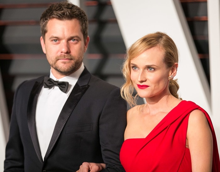 Joshua Jackson and Diane Kruger pose for photos at the 2015 Vanity Fair Oscar Party