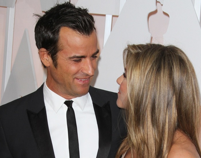 Justin Theroux and Jennifer Aniston at the 2015 Academy Awards held at the Dolby Theatre in Hollywood on February 22, 2015