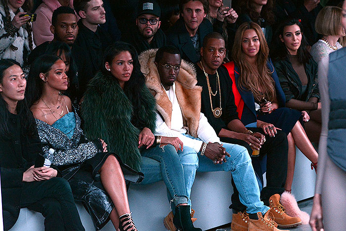 A shot of the star-studded front row at the Adidas Originals x Kanye West Yeezy fashion show