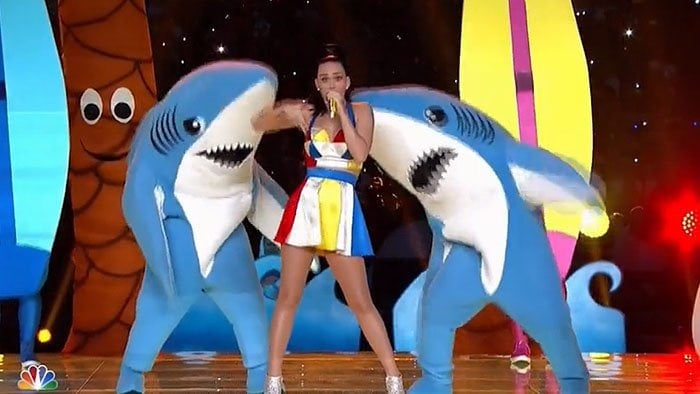Katy Perry performing "Teenage Dream" with dancing sharks