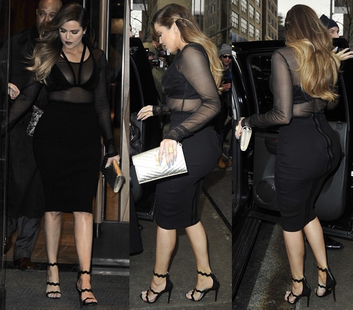 Khloé Kardashian's ribbed mesh long-sleeve t-shirt and Love You Knot bondage bralette