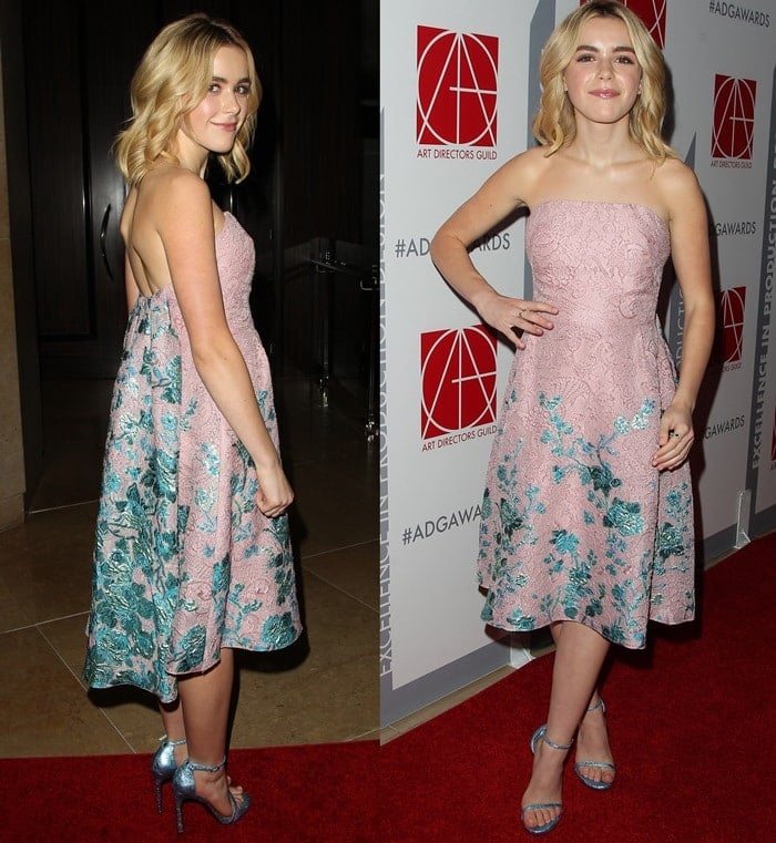 Kiernan Shipka flaunted her legs in a blue embroidered dress