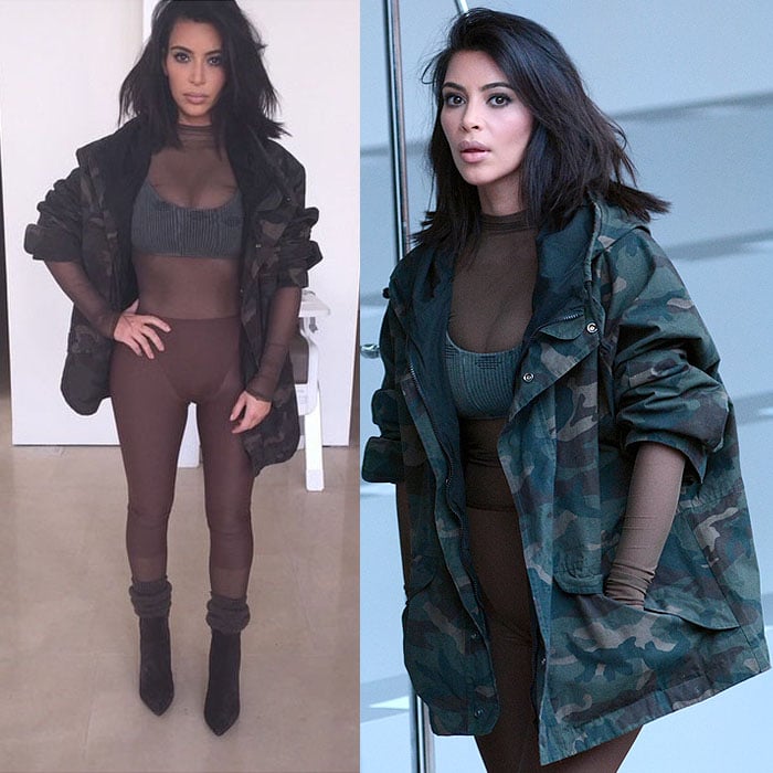 Kim Kardashian shared an Instagram post of her outfit at the Adidas Originals x Kanye West Yeezy fashion show