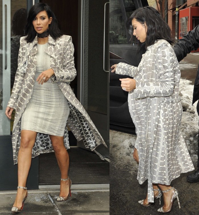 Kim Kardashian's sheath dress and coat from Lanvin