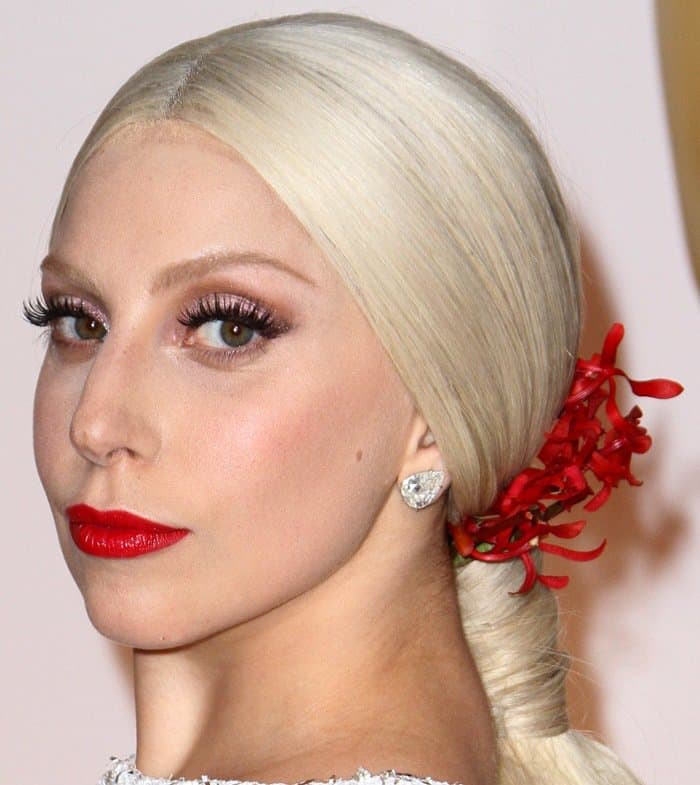 Frederic Aspiras styled Lady Gaga's hair and Sarah Tanno was responsible for her makeup