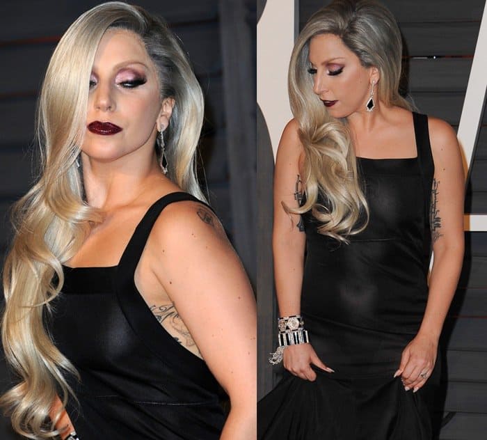 Lady Gaga's dark cherry lip and see-through dress