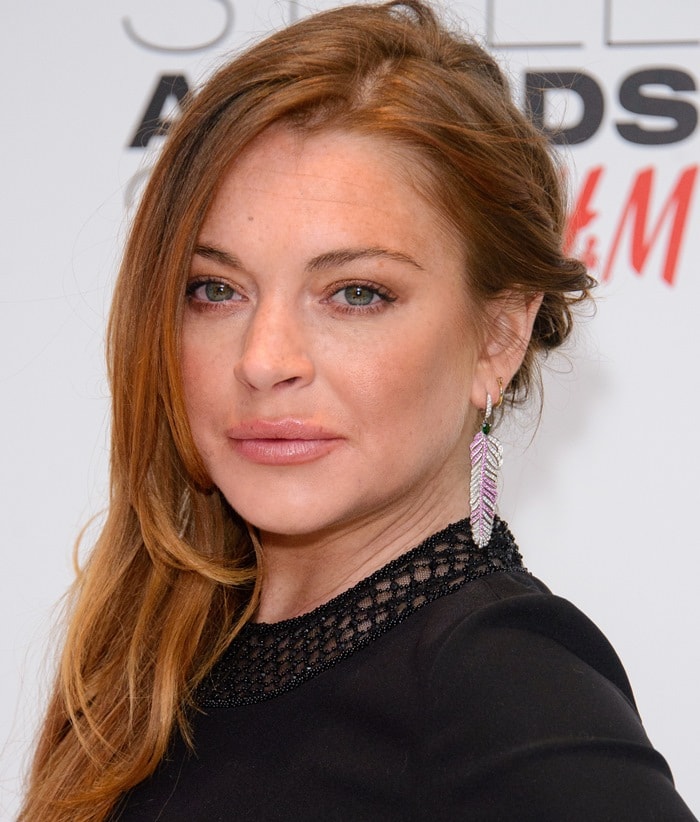 Lindsay Lohan shows off her Crow’s Nest earrings