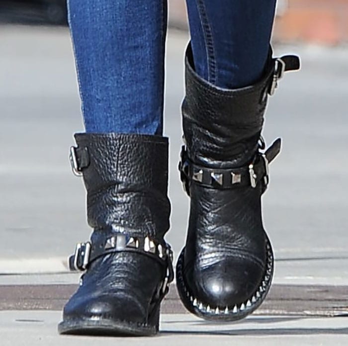 Lucy Hale's motorcycle boots by Miu Miu