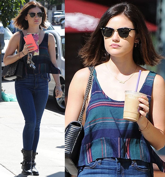 Lucy Hale drinking iced coffee from Coffee Bean in Studio City on February 12, 2015
