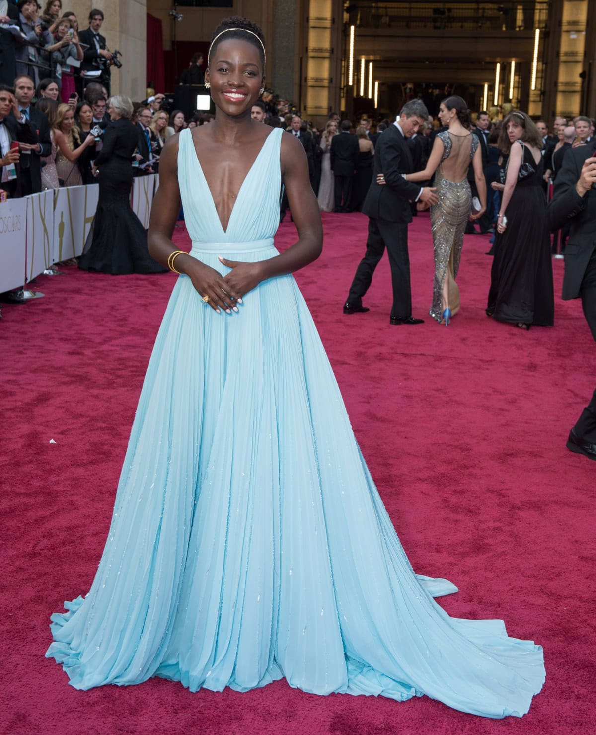 Lupita Nyong’o wore a custom Prada gown in soft "Nairobi blue" at the 86th Academy Awards, marking both a fashion breakthrough and her Oscar-winning moment