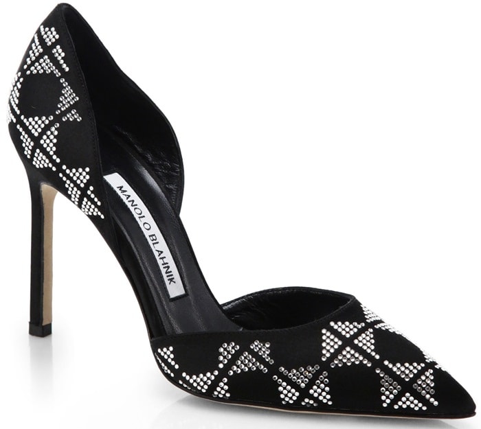 Manolo Blahnik Black Embellished Satin D'Orsay Pumps