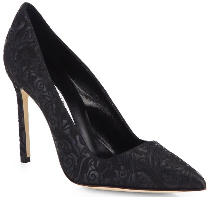 Manolo Blahnik Black Laser-Cut Jacquard Pumps