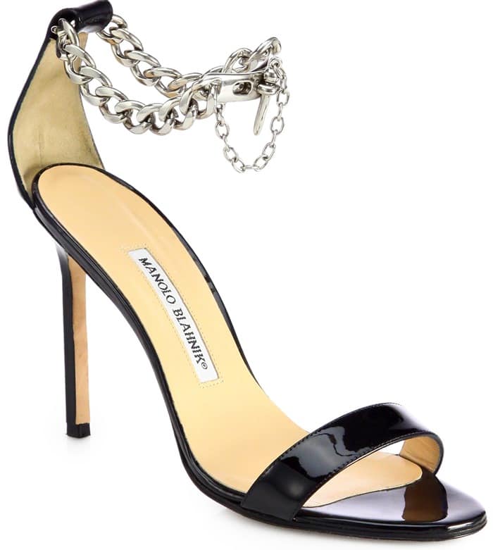 Manolo Blahnik Silver Chaos Patent Leather Ankle-Chain Sandals