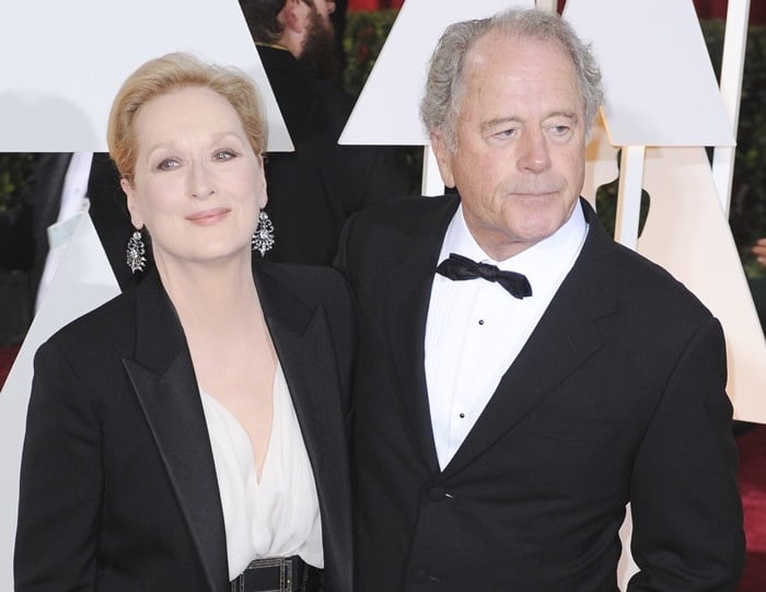 Meryl Streep, posing with her husband Don Gummer, at the 2015 Academy Awards held at the Dolby Theatre in Hollywood on February 22, 2015