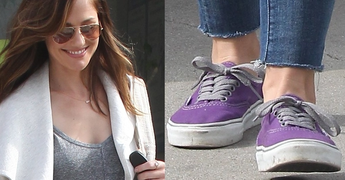 lavender sneakers outfit