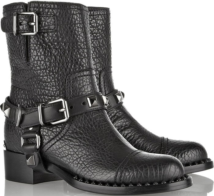 Miu Miu Embellished Textured-Leather Biker Boots