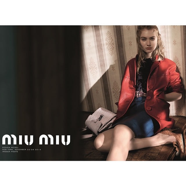 Miu Miu Spring 2015 bow pumps worn by a model in the Miu Miu Spring/Summer 2015 ad campaign