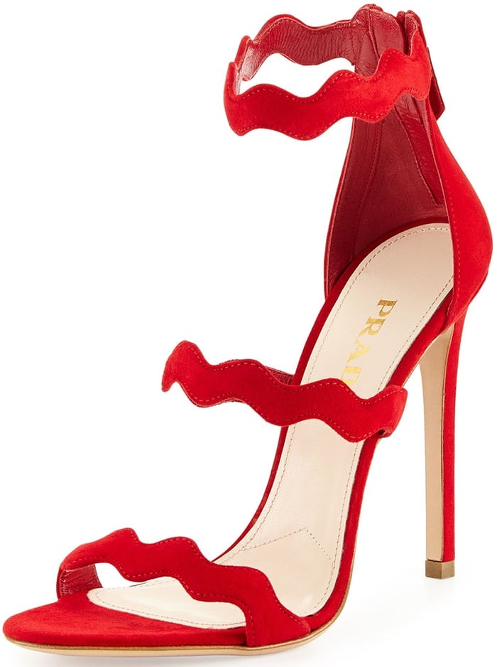 Prada Suede Triple-Strap Wavy Sandal