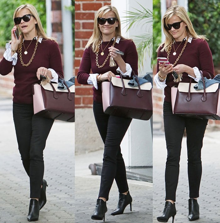 Reese Witherspoon wears her hair down as she leaves her Beverly Hills office