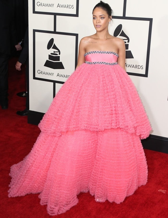 Rihanna on the red carpet at the 2015 Grammy Awards held at the Staples Center in Los Angeles on February 8, 2015