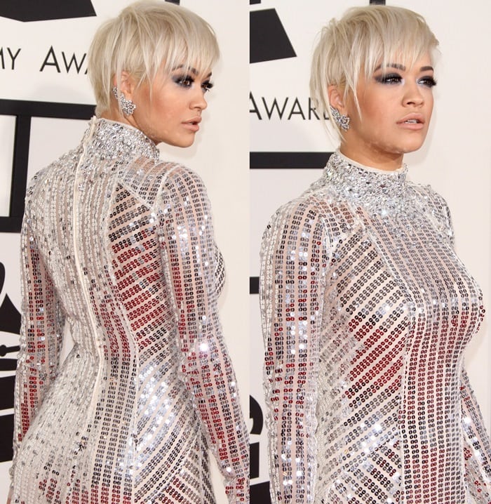 Rita Ora's semi-sheer, long-sleeve dress