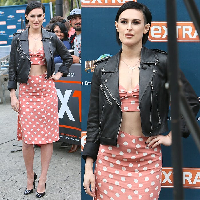 Rumer Willis' shaved sidecut, black leather jacket, black nails, and piercings