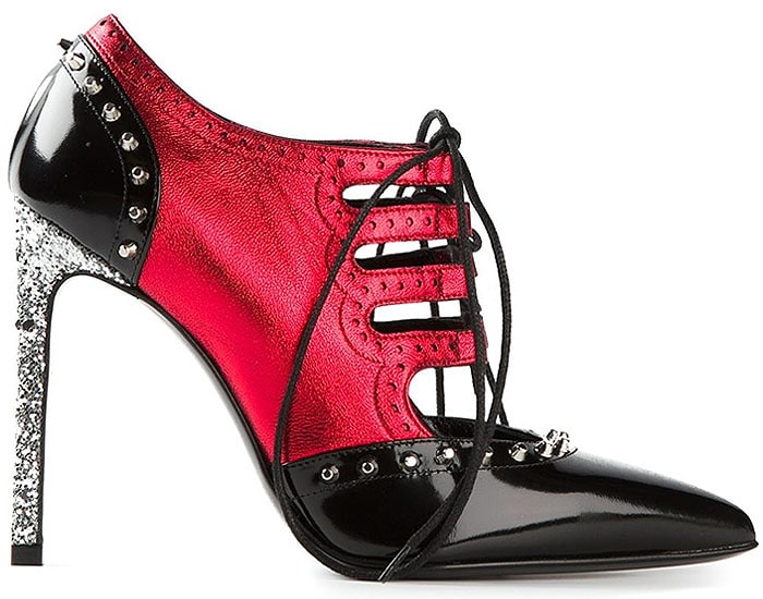 Saint Laurent Patent and Metallic Leather Lace-Up Pumps