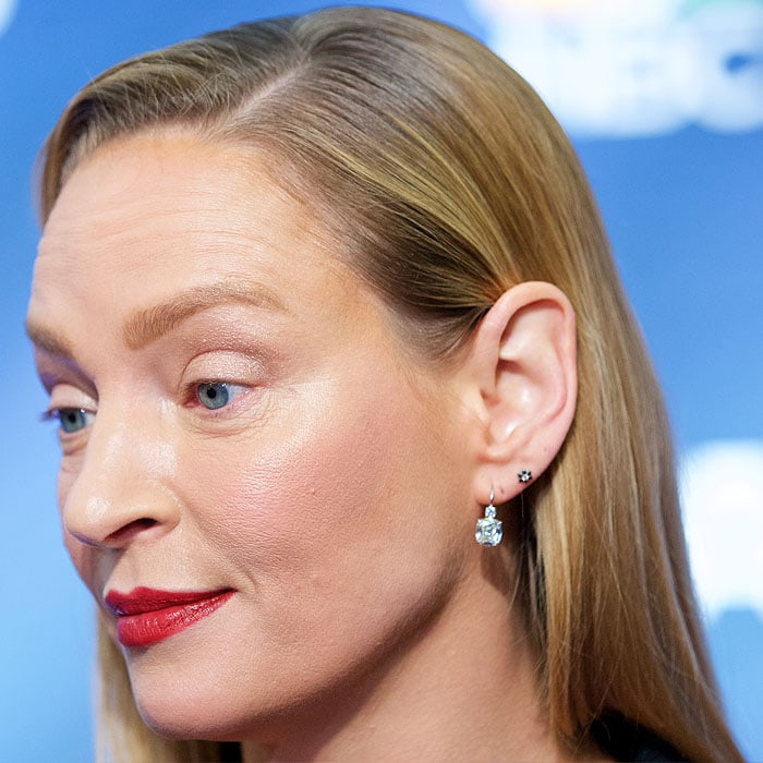 Uma Thurman wearing Chopard earrings