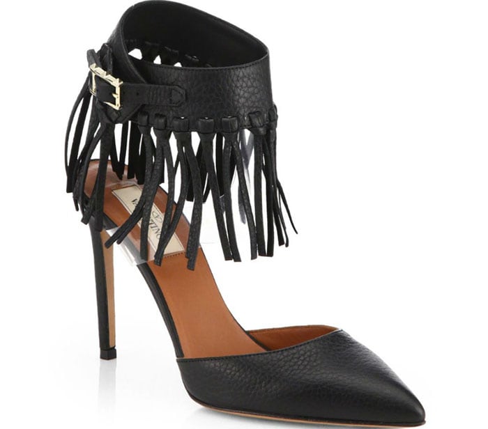 Valentino "C-Rockee" Leather Fringe Ankle-Strap Pumps