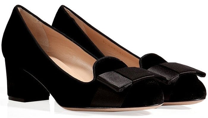 Valentino Velvet Block-Heel Satin-Bow Loafers